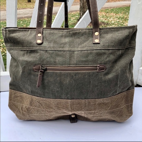 Myra Military Badge Canvas Tote Bag Up-cycled NWT - Picture 4 of 7